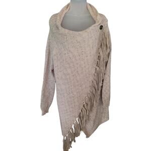 Shawl Womens Cream With Black Fringe Edge Sz M/LG